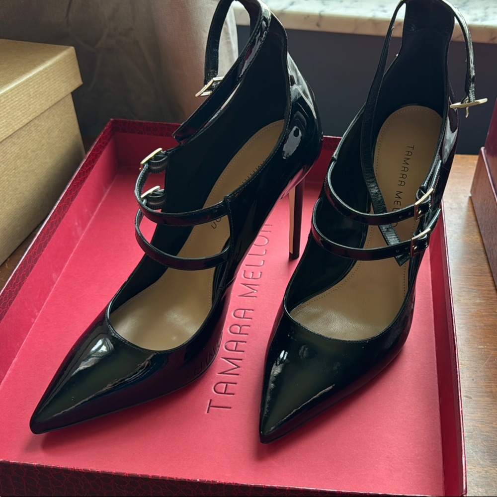 Tamara Mellon Black Pistol 105 Patent Leather Heels —brand new!